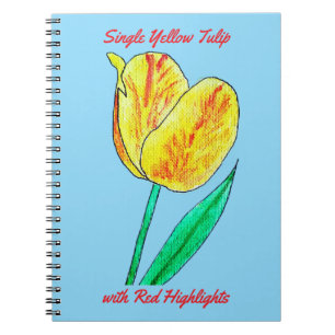Single Yellow Tulip Red Highlights Notebook