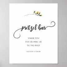 Single yellow Wildflower pretzel bar wedding sign