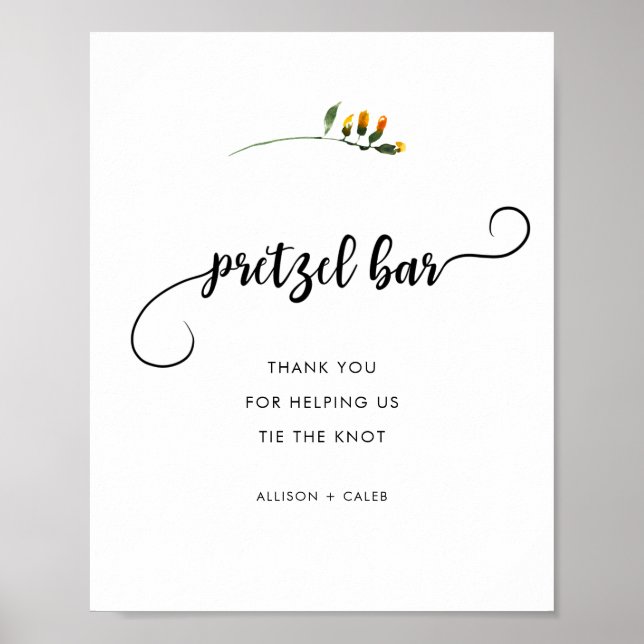 Single yellow Wildflower pretzel bar wedding sign (Front)