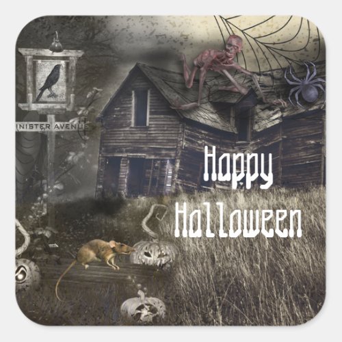 Sinister Avenue Scary Halloween Party Favor Square Sticker