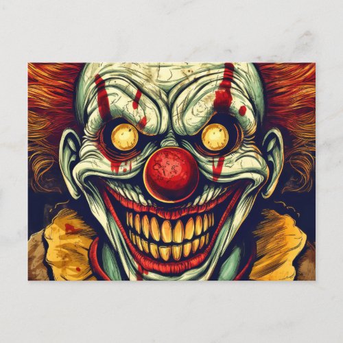 Sinister Carnival Clown Illustration Art Postcard