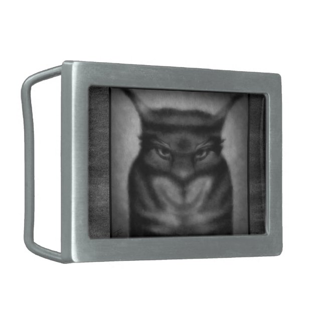 Sinister Cat Rectangular Belt Buckle (Front Left)