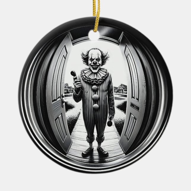 Sinister Clown at Your Door | Fisheye Ceramic Ornament (Front)