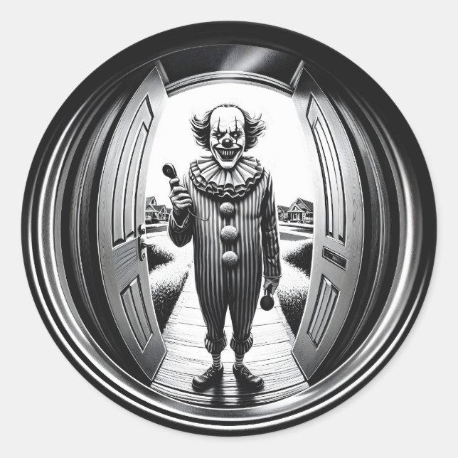 Sinister Clown at Your Door | Fisheye Classic Round Sticker (Front)
