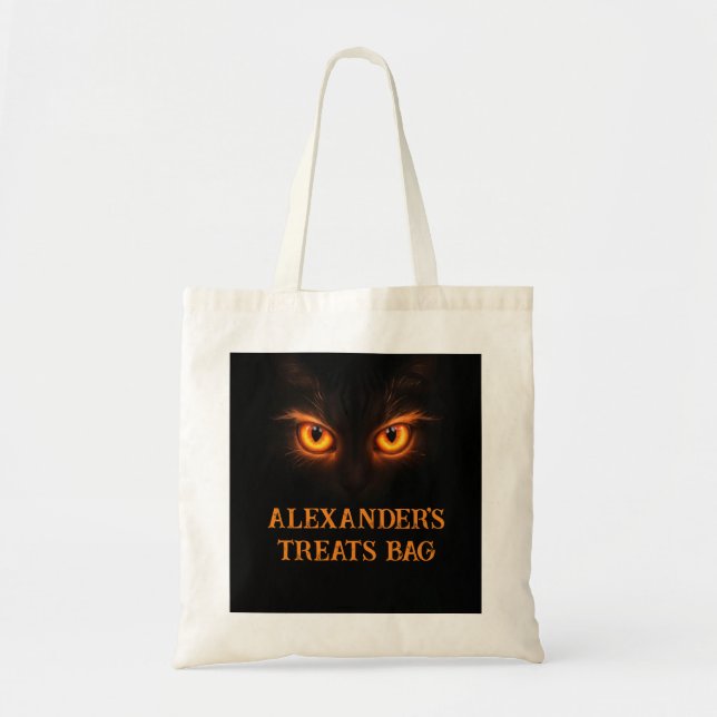 Sinister Glowing Orange Eyes Halloween Tote Bag (Front)