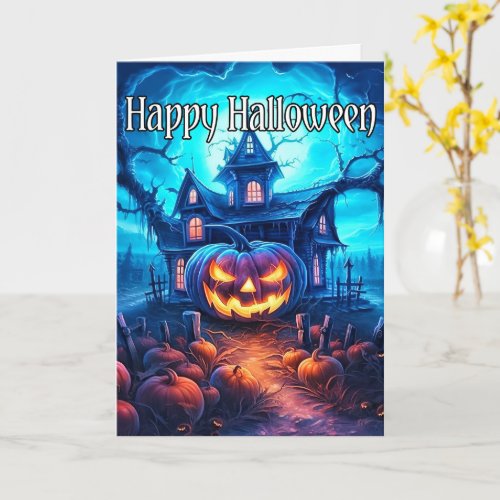 Sinister Glowing Pumpkin Happy Halloween Card