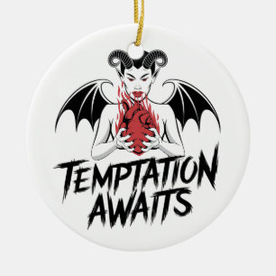 Sinister Gothic Demon Design - Temptation Awaits Ceramic Ornament