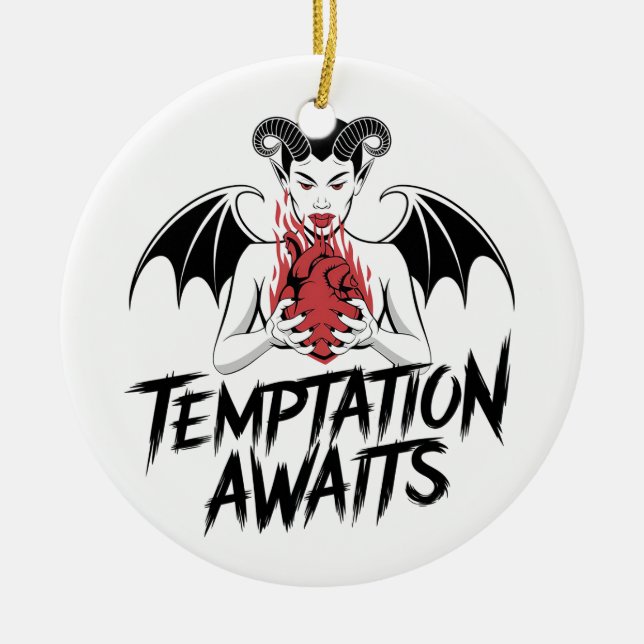 Sinister Gothic Demon Design - Temptation Awaits  Ceramic Ornament (Front)