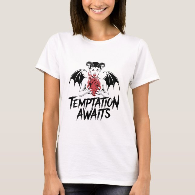 Sinister Gothic Demon Design - Temptation Awaits  T-Shirt (Front)