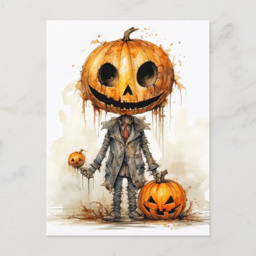 Sinister Gothic Halloween Pumpkin Man Postcard