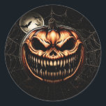 Sinister Jack-O-Lantern Pumpkin Halloween Party Classic Round Sticker<br><div class="desc">customize with any text.</div>