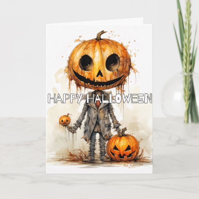 Sinister Pumpkin Scarecrow Happy Halloween Card (Front)