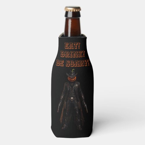 Sinister Pumpkin Sheriff Cowboy Jack-o'-Lantern Gr Bottle Cooler