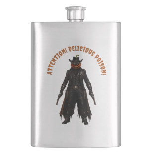Sinister Pumpkin Sheriff Cowboy Jack-o'-Lantern Gr Flask