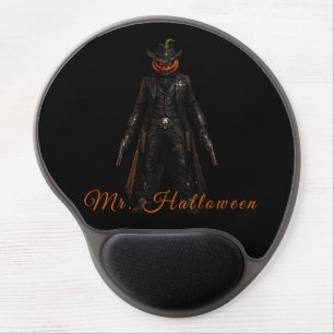 Sinister Pumpkin Sheriff Cowboy Jack-o'-Lantern Gr Gel Mouse Pad