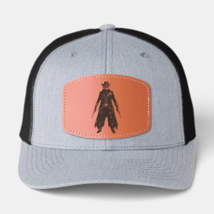 Sinister Pumpkin Sheriff Cowboy Jack-o'-Lantern Gr Leather Patch Hat