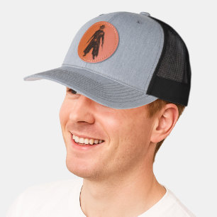 Sinister Pumpkin Sheriff Cowboy Jack-o'-Lantern Gr Leather Patch Hat