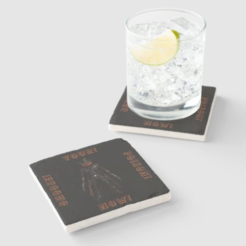 Sinister Pumpkin Sheriff Cowboy Jack-o'-Lantern Gr Stone Coaster