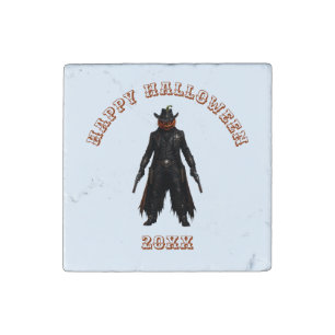 Sinister Pumpkin Sheriff Cowboy Jack-o'-Lantern Gr Stone Magnet