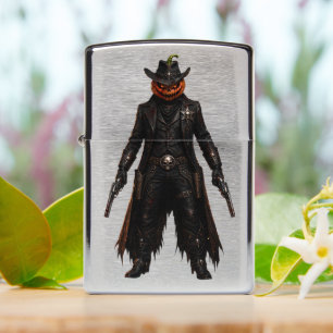 Sinister Pumpkin Sheriff Cowboy Jack-o'-Lantern Gr Zippo Lighter