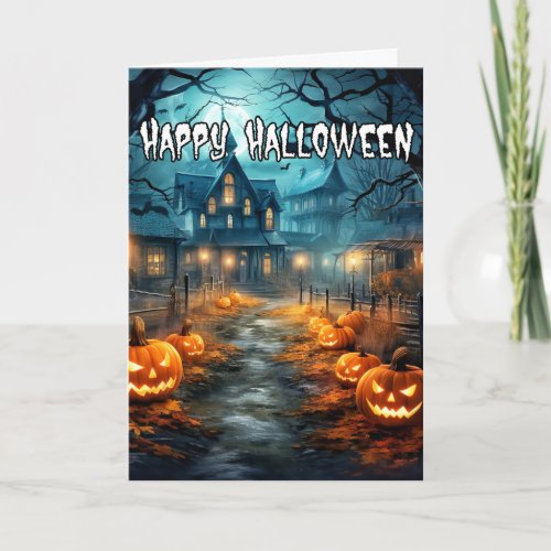 Sinister Pumpkins Haunted House Happy Halloween Card