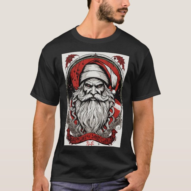 Sinister Santa Circle Tee: Retro Vector Art by Dan T-Shirt (Front)