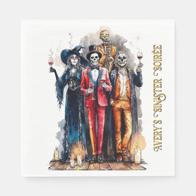 Sinister Soirée Halloween Gothic Party Decor Napkins (Front)