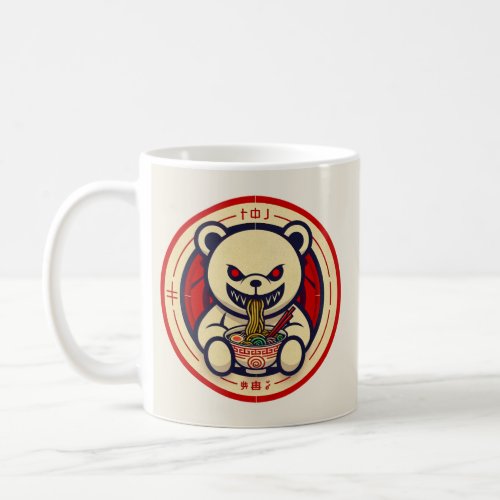 Sinister White Bear Eating Ramen Japanese art Coffee Mug