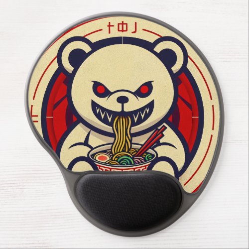 Sinister White Bear Eating Ramen Japanese art Gel Mouse Pad