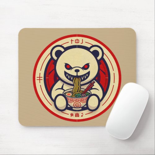 Sinister White Bear Eating Ramen Japanese art Mouse Pad