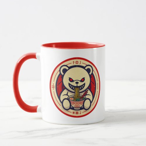 Sinister White Bear Eating Ramen Japanese art Mug