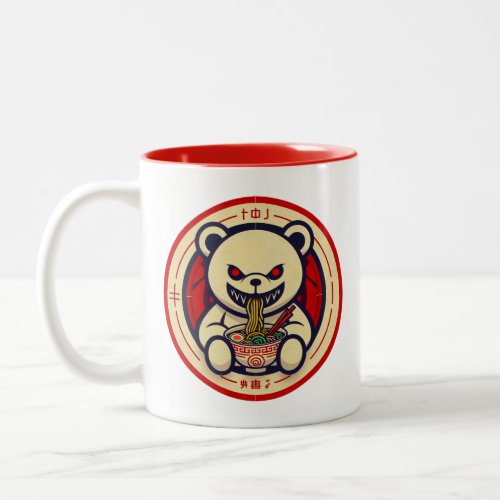 Sinister White Bear Eating Ramen Japanese art Two_Tone Coffee Mug