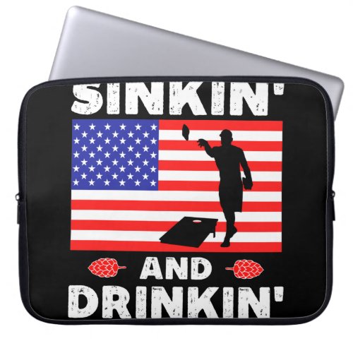 Sinking and Drinking _ funny cornhole Laptop Sleeve