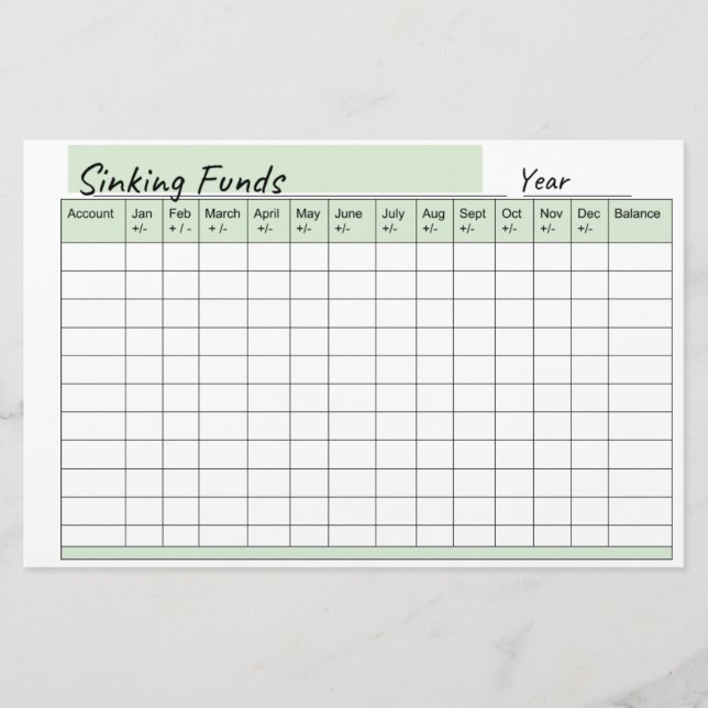 Sinking Fund spreadsheet Stationery (Front)