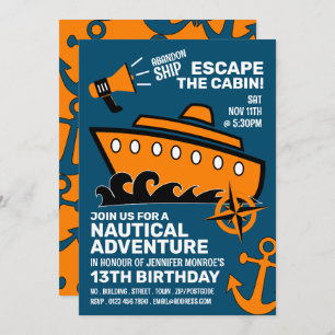 Sinking Ship Theme Escape Room, Birthday Party Invitation
