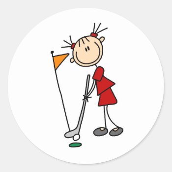 Sinking The Putt From The Green Bag Classic Round Sticker by stick_figures at Zazzle