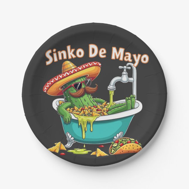 Sinko de Mayo"Funny Cinco de Mayo Cactus  Paper Plates (Front)