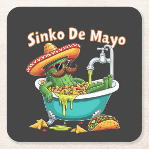 Sinko de Mayo"Funny Cinco de Mayo Cactus Square Paper Coaster