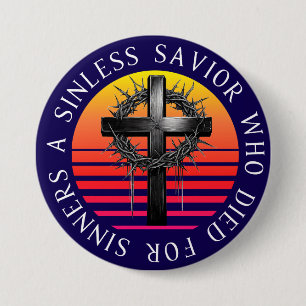 Sinless Savior, Christian Cross Button