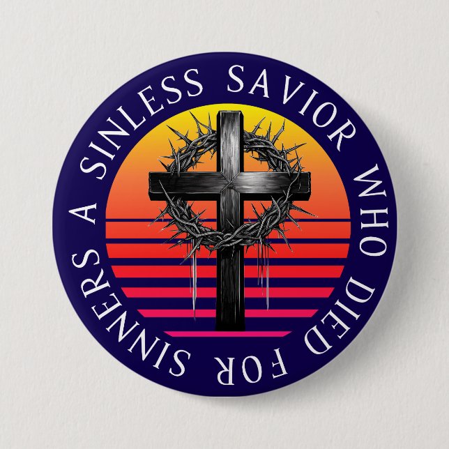 Sinless Savior, Christian Cross Button (Front)
