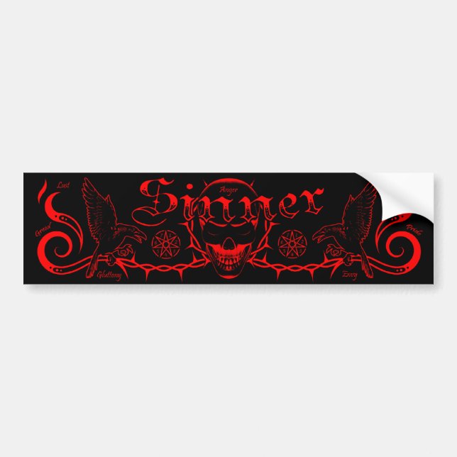 Sinner Skull Bumper (Red) Sticker (Front)