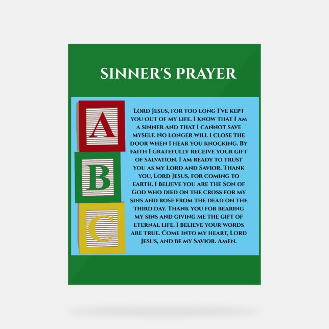 SINNERS PRAYER ACRYLIC SIGN (Front)