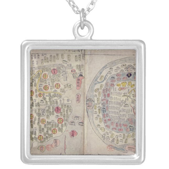 Sino Korean world map Silver Plated Necklace (Front)