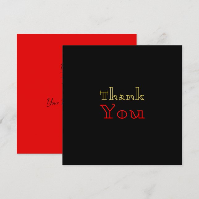 Sinple Black Red Elegant Gold Red Text Thank You Card (Front/Back)