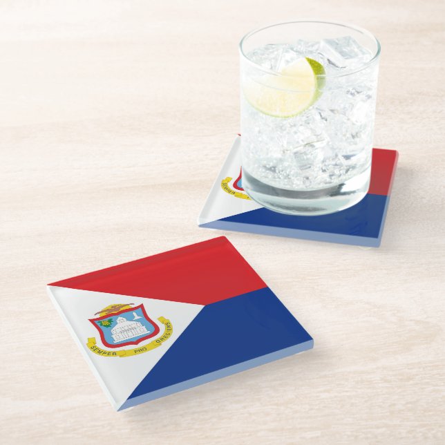 Sint Maarten flag Glass Coaster (Angled)