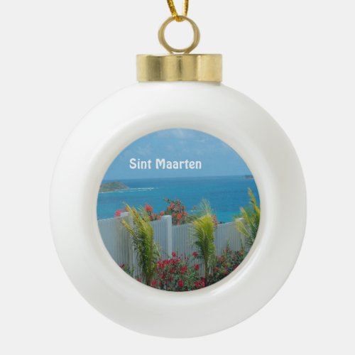 Sint Maarten _ St Martin Ocean Blue Seascape  Cer Ceramic Ball Christmas Ornament