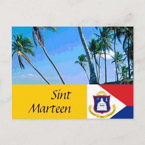 Sint Marteen St Martin flag and palm trees Postcard