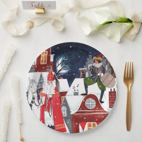 Sinterklaas and Piet on the roofs of Amsterdam  Cl Paper Plates