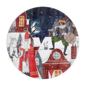 Sinterklaas And Piet On The Roofs Of Amsterdam Cutting Board by CartitaDesign at Zazzle