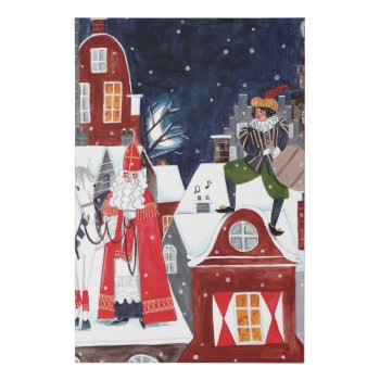 Sinterklaas And Piet On The Roofs Of Amsterdam Faux Canvas Print by CartitaDesign at Zazzle